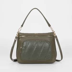 Mimì-Muà Borsa a spalla con effetto piumino Verde militare M8-Y201237